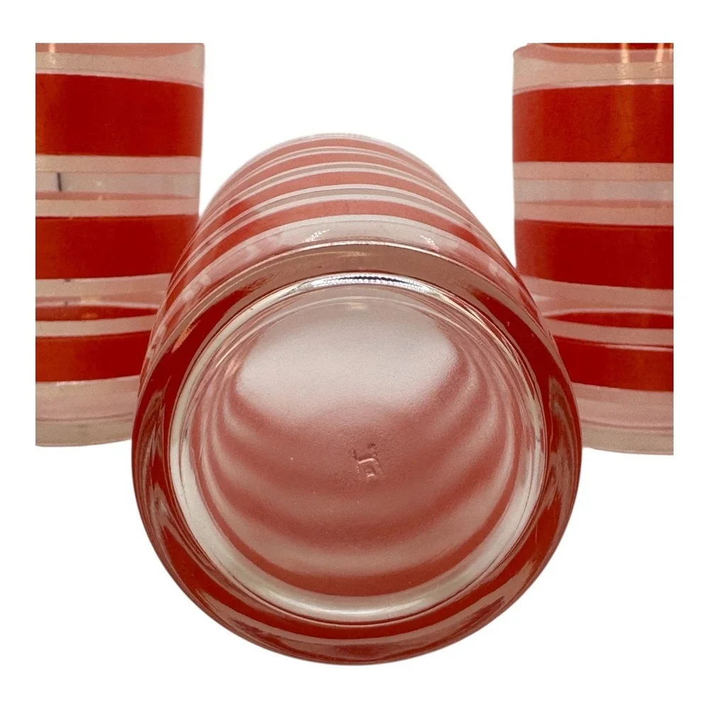 Hazel Atlas Red & White  Striped Glass Tumblers -5  